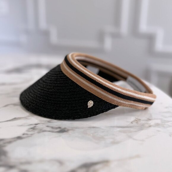 NWT - Helen Kaminski Bianca Visor - Charcoal w/ Black Stirpe👒 - Picture 2 of 8